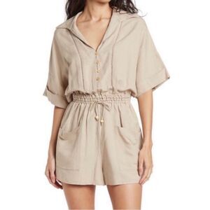 NWT Blank NYC Linen Blend Shorts Romper One Piece in Nude Beach Tan Size XS NEW